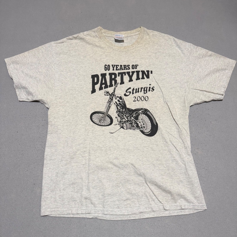 Vintage Hanes Sturgis 2000 60th Anniversary T-Shirt Mens XL Gray Motorcycle Tee